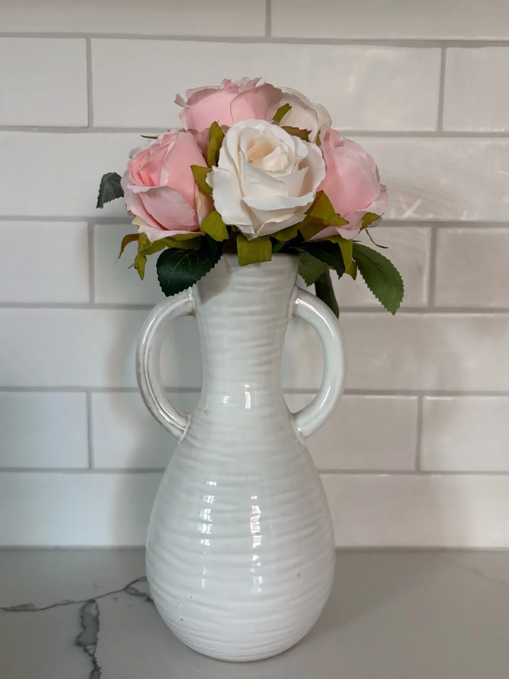 2 sets Elegant Pink and Mauve Faux Rose Arrangements